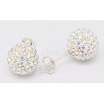 925 Sterling Silver Austrian Crystal Rhinestone Ear Stud, Round, 101_Crystal+AB, 20x10x1mm(Q286G021)