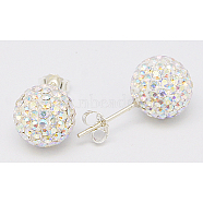 Sexy Valentines Day Gifts for Her Sterling Silver Austrian Crystal Rhinestone Ball Stud Earrings, Crystal, about 6mm in diameter, 15mm long, pin: 0.8mm thick(Q286J021)