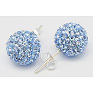 Sexy Valentines Day Gifts for Her Sterling Silver Austrian Crystal Rhinestone Ball Stud Earrings, 211_Light Sapphire, about 6mm in diameter, 15mm long, pin: 0.8mm thick(Q286J081)