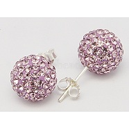 Sexy Valentines Day Gifts for Her 925 Sterling Silver Austrian Crystal Rhinestone Ball Stud Earrings, 212_Light Amethyst, 15x6mm, Pin: 0.8mm(Q286J091)