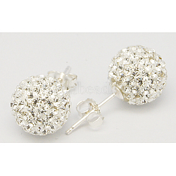 Gifts for Her Valentines Day 925 Sterling Silver Austrian Crystal Rhinestone Ball Stud Earrings for Girl, Round, 001_Crystal, 17x8mm(Q286H011)