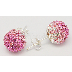 Gifts for Her Valentines Day 925 Sterling Silver Austrian Crystal Rhinestone Ball Stud Earrings for Girl, Round, 209_Rose, 17x8mm(Q286H251)