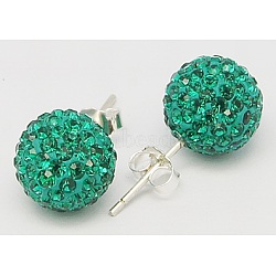 Sexy Valentines Day Gifts for Her 925 Sterling Silver Austrian Crystal Rhinestone Ball Stud Earrings, 205_Emerald, 15x6mm, Pin: 0.8mm(Q286J041)