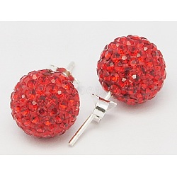 Sexy Valentines Day Gifts for Her 925 Sterling Silver Austrian Crystal Rhinestone Ball Stud Earrings, 227_Light Siam, 15x6mm, Pin: 0.8mm(Q286J121)