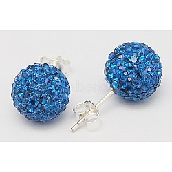 Sexy Valentines Day Gifts for Her 925 Sterling Silver Austrian Crystal Rhinestone Ball Stud Earrings, 243_Capri Blue, 15x6mm, Pin: 0.8mm(Q286J131)
