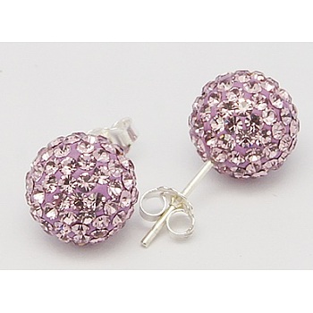 Gifts for Her Valentines Day 925 Sterling Silver Austrian Crystal Rhinestone Ball Stud Earrings for Girl, Round, 212_Light Amethyst, 17x8mm
