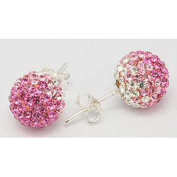 Gifts for Her Valentines Day 925 Sterling Silver Austrian Crystal Rhinestone Ball Stud Earrings for Girl, Round, 209_Rose, 17x8mm