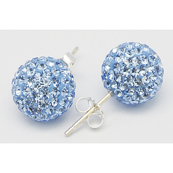 Sexy Valentines Day Gifts for Her Sterling Silver Austrian Crystal Rhinestone Ball Stud Earrings, 211_Light Sapphire, about 6mm in diameter, 15mm long, pin: 0.8mm thick