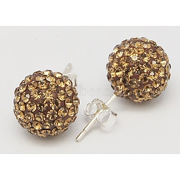 Sexy Valentines Day Gifts for Her 925 Sterling Silver Austrian Crystal Rhinestone Ball Stud Earrings, 220_Smoke Topaz, 15x6mm, Pin: 0.8mm(Q286J101)
