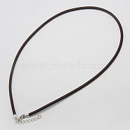 Silk Necklace Cord, with Brass Lobster Claw Clasp and Extended Chain, Platinum, Saddle Brown, 17~18.5 inch(R28ES011)