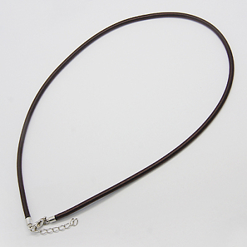 Silk Necklace Cord, with Brass Lobster Claw Clasp and Extended Chain, Platinum, Saddle Brown, 17~18.5 inch