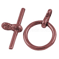 Tibetan Style Toggle Clasps, Cadmium Free & Nickel Free & Lead Free, Ring, Red Copper, Ring: 12mm in diameter, Bar: 19mm long, 3mm wide, Hole: 2mm(RAB2035Y-NF)
