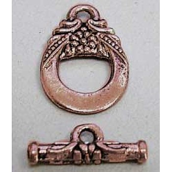 Tibetan Style Toggle Clasps, Cadmium Free & Nickel Free & Lead Free, Red Copper, TeraTeardrop: 19x11mm, Hole: 2mm, Bar: 14x6mm, Hole: 1.8mm