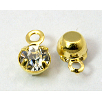 Golden Plated Brass Setting with Middle East Rhinestone Pendants, Flat Round, Clear, 6.5x4x3.5mm, Hole: 1mm(RB-6.5x4x3.5-01G)