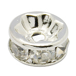 Brass Rhinestone Spacer Beads, Grade AAA, Straight Flange, Nickel Free, Silver Color Plated, Rondelle, Crystal, 7x3.2mm, hole: 1.8mm(RB-A014-Z7mm-01S-NF)