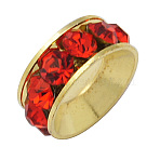 Grade A Brass Rhinestone Beads, Basketball Wives Spacer Beads for Jewelry Making, Rondelle, Golden, Red, 10x4mm, Hole: 5mm(RB-H062-2)