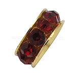 Grade A Brass Rhinestone Beads, Basketball Wives Spacer Beads for Jewelry Making, Rondelle, Golden, Cerise, 10x4mm, Hole: 5mm(RB-H062-4)