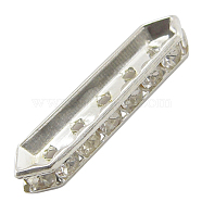 Brass Rhinestone Bridge Spacers, Grade A, Hexagon, Silver Color Plated, Size: about 9mm wide, 35mm long, 4.5mm thick, hole: 1.7mm(RB-35X9-S)