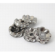 Brass Rhinestone Spacer Beads, Grade A, Waves Edge, Rondelle, Gunmetal, Clear, Size: about 8mm in diameter, 3.5mm thick, hole: 1.5mm(RB-A006-8MM-B)