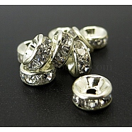 Iron Rhinestone Spacer Beads, Grade A, Straight Edge, Rondelle, Platinum Color, Clear, Size: about 6mm in diameter, 3mm thick, hole: 1.5mm(RB-A010-6MM-N)