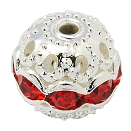 Brass Rhinestone Beads, Grade A, Silver Color Plated, Round, Hyacinth, 10mm, Hole: 1.2mm(RB-A011-10mm-20S)