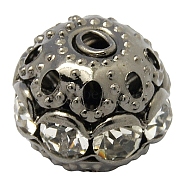 Brass Rhinestone Beads, Grade A, Gunmetal, Round, Crystal, 8mm, Hole: 1mm(RB-A011-8mm-01B)