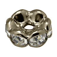 Brass Rhinestone Spacer Beads, Grade A, Wavy Edge, Gunmetal, Rondelle, Crystal, 10x4mm, Hole: 2mm(RB-A014-L10mm-01B)