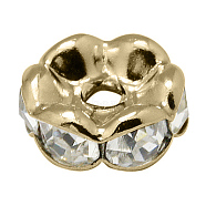 Brass Rhinestone Spacer Beads, Grade AAA, Wavy Edge, Nickel Free, Light Gold Metal Color, Rondelle, Crystal, 10x4mm, Hole: 2mm(RB-A014-L10mm-01LG-NF)