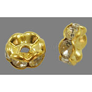 Brass Rhinestone Spacer Beads, Grade AAA, Wavy Edge, Nickel Free, Golden Metal Color, Rondelle, Crystal, 5x2.5mm, Hole: 1mm(RB-A014-L5mm-01G-NF)