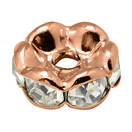 Brass Rhinestone Spacer Beads, Grade AAA, Wavy Edge, Nickel Free, Rose Gold Metal Color, Rondelle, Crystal, 5x2.5mm, Hole: 1mm(RB-A014-L5mm-01RG-NF)