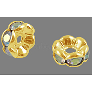 Brass Rhinestone Spacer Beads, Grade A, Wavy Edge, Golden Metal Color, Rondelle, Crystal AB, 6x3mm, Hole: 1mm(RB-A014-L6mm-28G)