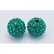Grade A  Rhinestone Beads, Pave Disco Ball Beads, Resin and China Clay, Round, Green, PP9(1.5.~1.6mm), 8mm, Hole: 1mm(RB-B025-2)