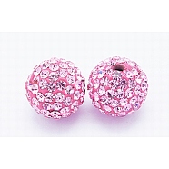 Grade A Rhinestone Beads, Pave Disco Ball Beads, Resin and China Clay, Round, Pink, PP9(1.5.~1.6mm), 8mm, Hole: 1mm(RB-B025-25)