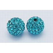 Grade A Rhinestone Beads, Pave Disco Ball Beads, Resin and China Clay, Round, Deep Sky Blue, PP11(1.7~1.8mm), 10mm, Hole: 1.5mm(RB-B026-16)