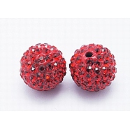 Grade A Rhinestone Beads, Pave Disco Ball Beads, Resin and China Clay, Round, Red, PP11(1.7~1.8mm), 12mm, Hole: 1.5mm(RB-B027-27)
