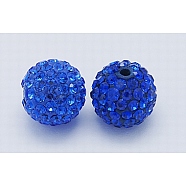 Grade A Rhinestone Beads, Pave Disco Ball Beads, Resin and China Clay, Round, Blue, PP11(1.7~1.8mm), 12mm, Hole: 1.5mm(RB-B027-9)