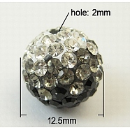 Mideast Rhinestone Beads, with Polymer Clay, Round Pave Disco Ball Beads, Gray, PP14(2~2.1mm), 12.5mm, Hole: 2mm(RB-B029-3D)