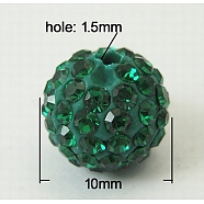 Mideast Rhinestone Beads, with Polymer Clay, Round Pave Disco Ball Beads, Sea Green, PP13(1.9~2mm), 10mm, Hole: 1.5mm(RB-B029-6G)