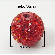 Mideast Rhinestone Beads, with Polymer Clay, Round Pave Disco Ball Beads, Red, PP13(1.9~2mm), 10mm, Hole: 1.5mm(RB-B029-6J)