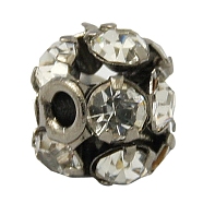 Brass Rhinestone Beads, Grade A, Round, Gunmetal, Clear, Size: about 6mm in diameter, hole: 1mm(RB-H034-12)
