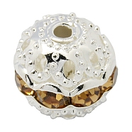 Brass Rhinestone Beads, Grade A, Round, Silver Color Plated, Goldenrod, Size: about 10mm in diameter, hole: 1.2mm(RB-H041-4)