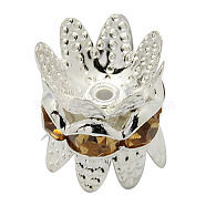 Brass Rhinestone Bead Caps, Cap Spacer, Flower, Silver Color Plated, Goldenrod, Size: about 8mm in diameter, 9mm thick, hole: 0.8mm(RB-H042-16)