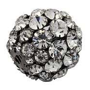 Brass Rhinestone Beads, Clear, Round, Gunmetal, Size: about 30mm in diameter, hole: 3mm.(RB-J023)