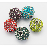Alloy Beads, with Middle East Rhinestones, Round, Silver Color Plated, Mixed Color, Size: about 12.5mm in diameter, 12mm thick, hole: 2mm(RB-Q056-M)