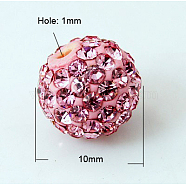 Pave Disco Ball Beads, Polymer Clay Rhinestone Beads, Grade A, Light Rose, PP13(1.9~2mm), 10mm, Hole: 1mm(RB-Q195-10mm-223)