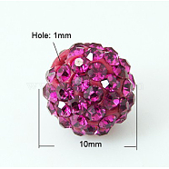 Pave Disco Ball Beads, Polymer Clay Rhinestone Beads, Grade A, Fuchsia, PP13(1.9~2mm), 10mm, Hole: 1mm(RB-Q195-10mm-502)