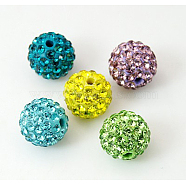 Pave Disco Ball Beads, Polymer Clay Rhinestone Beads, Grade A, Mixed Color, PP15(2.1~2.2mm), 14mm, Hole: 2mm(RB-Q195-14mm-M)