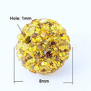 Pave Disco Ball Beads, Polymer Clay Rhinestone Beads, Grade A, Topaz, PP11(1.7~1.8mm), 8mm, Hole: 1mm(RB-Q195-8mm-203)