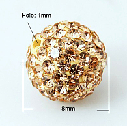 Pave Disco Ball Beads, Polymer Clay Rhinestone Beads, Grade A, Light Peach, PP11(1.7~1.8mm), 8mm, Hole: 1mm(RB-Q195-8mm-362)