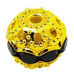 Brass Rhinestone Beads, Grade A, Golden Metal Color, Round, Jet, 10mm in diameter, Hole: 1.2mm(RB-A011-10mm-02G)